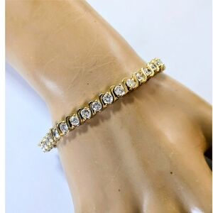 HAN Signed GOLD OVER STERLING SILVER C.Z. TENNIS BRACELET  SIGNED HAN 925 7.75"